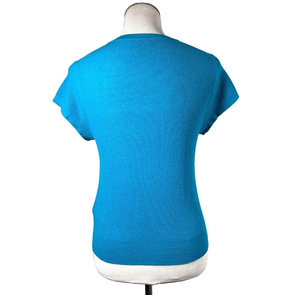 J. Crew Teal Cashmere Short Sleeve Sweater Size M Medium Ribbed Knit Top - Picture 3 of 9